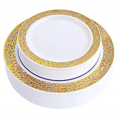 60 Pieces Gold Plates, Plastic Party Plates Reusable, Disposable wedding Plates