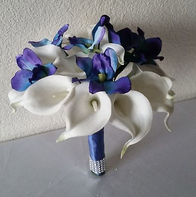 Peacock Ivory Calla Lily Orchid Bridal Wedding Bouquet