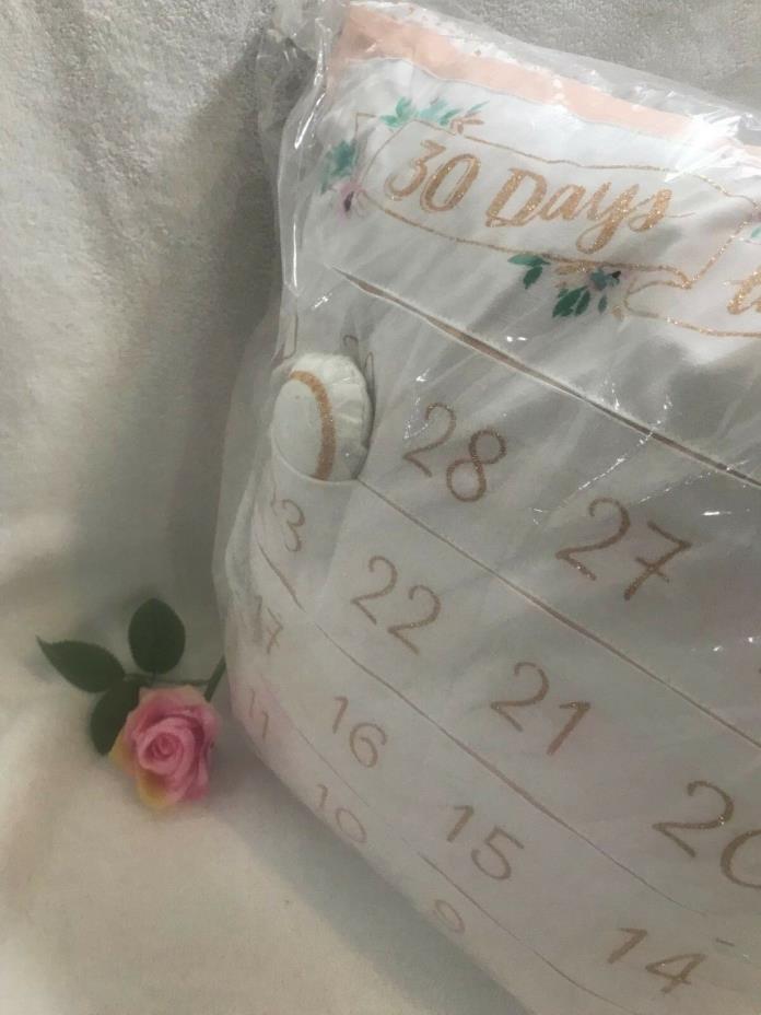 Wedding Count Down Pillow WE DO 20x20 Rose Gold Blush Pink waterfowl feathers