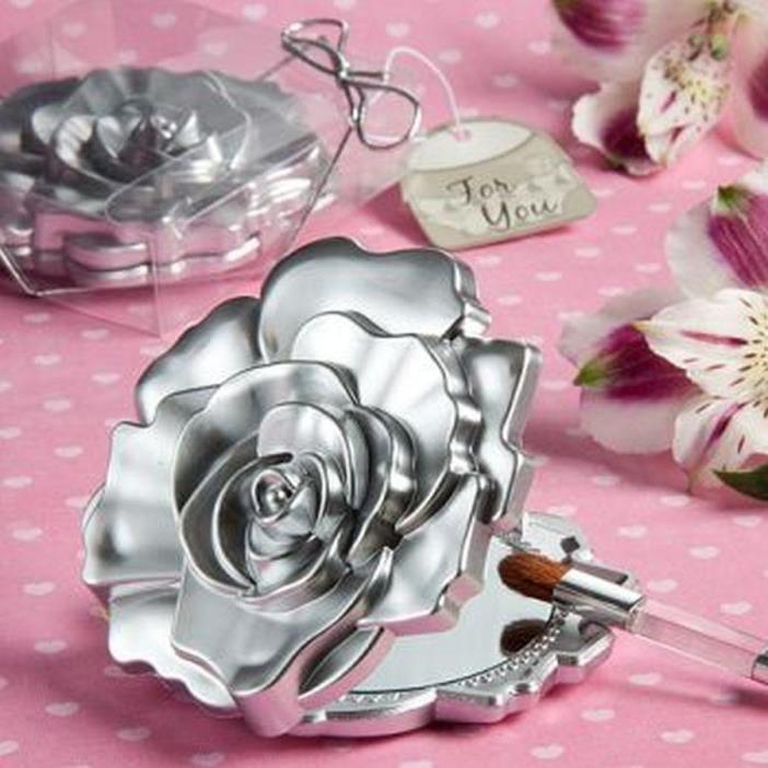 20 Realistic Rose Floral Design Mirror Wedding Party Gift Favor Cosmetic Compact