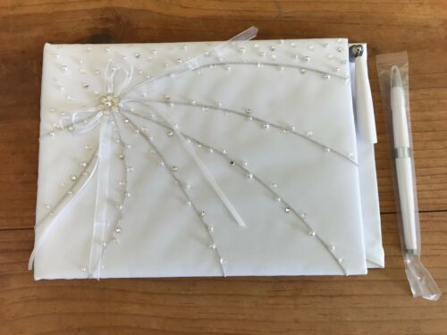 Wedding Guest Book With Pen White Beaded 9 x 7 New David’s Bridal