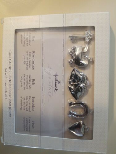 Hallmark Gift Set 5 Wedding Cake Pull Ribbon Charms Silver Bridal Shower Tokens