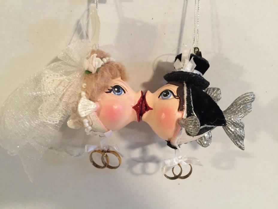 Katherine's Collection Bride & Groom Kissing Fish Wedding/Christmas Ornament New