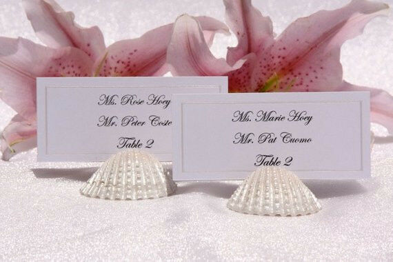 10 Beach Theme Wedding Dinner Place Cards, Top Slit Seashell, Place Holders