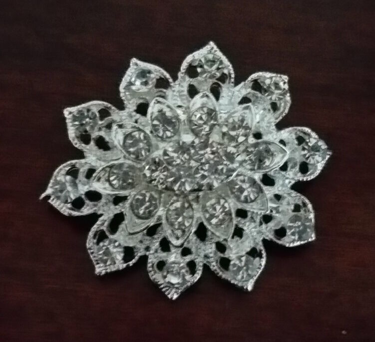 Silver Rhinestone Crystal Round Wedding Cake Brooch Pin Bow Decoration Bouquet