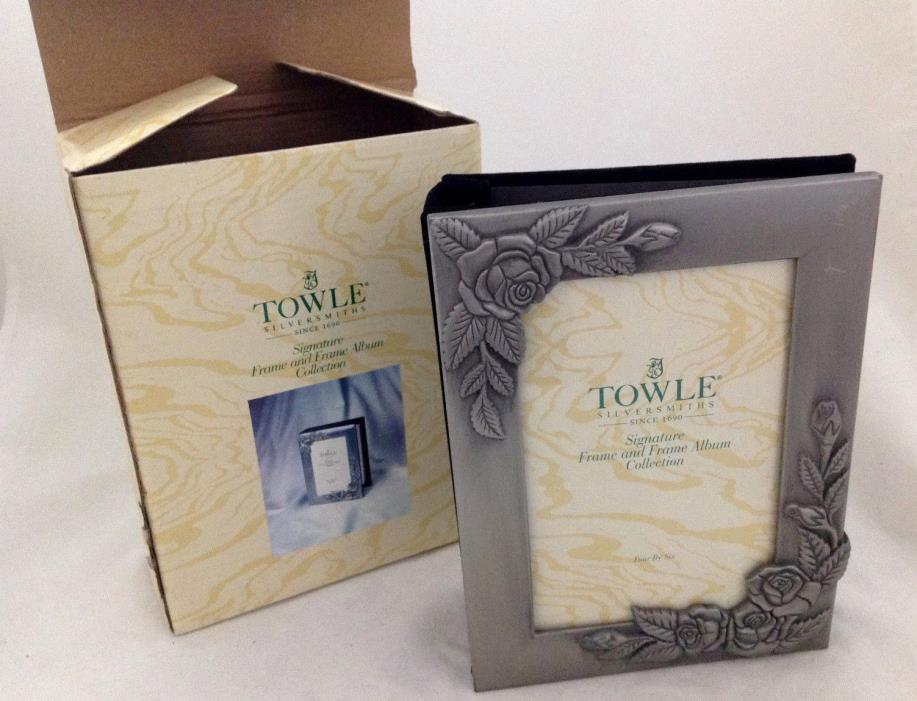 TOWLE SILVERSMITHS SIGNATURE FRAME ALBUM PEWTER ROSES 4 X 6  50 PAGES