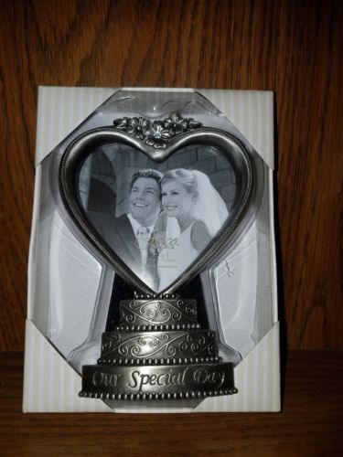 Wedding Cake Picture Frame By Fetco “Our Special Day” Heart Shape Photo - Silver