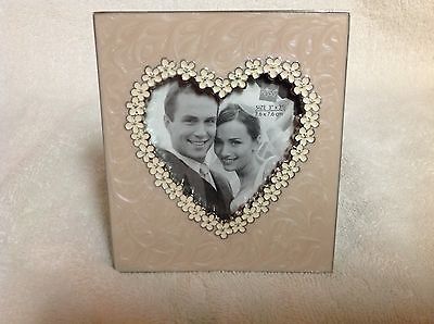 RUSS BERRIE 3X3 Heart Shaped Marble-Like Wedding Frame & Gray Felt Backing NEW