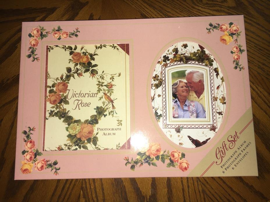 Victorian Rose Photo album book 6 frames envelopes bridal wedding gift set new