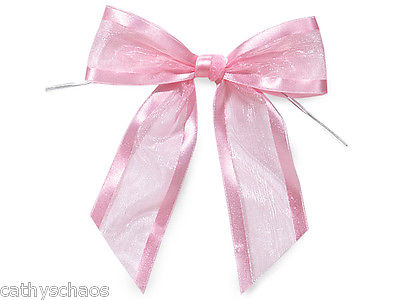 12 Baby Pink Organza Bows Twist Ties Party Crafts Gifts Holiday Valentine's Day