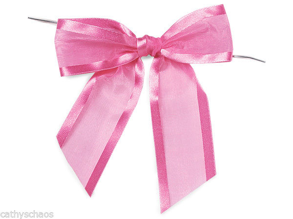 12 Hot Pink Fuchsia Organza Bows Twist Ties Holiday Showers Valentines Day Gifts