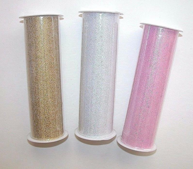 NEW Wonder Shop Tulle Spool 6 in X 9 ft Roll Tulle Gold Pink White Glitter Craft