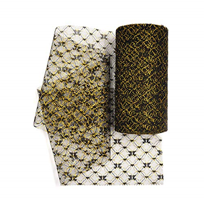 NICROLANDEE Black and Gold Tulle Roll Fabric 6 inch x 10 Yards30 feet for Table