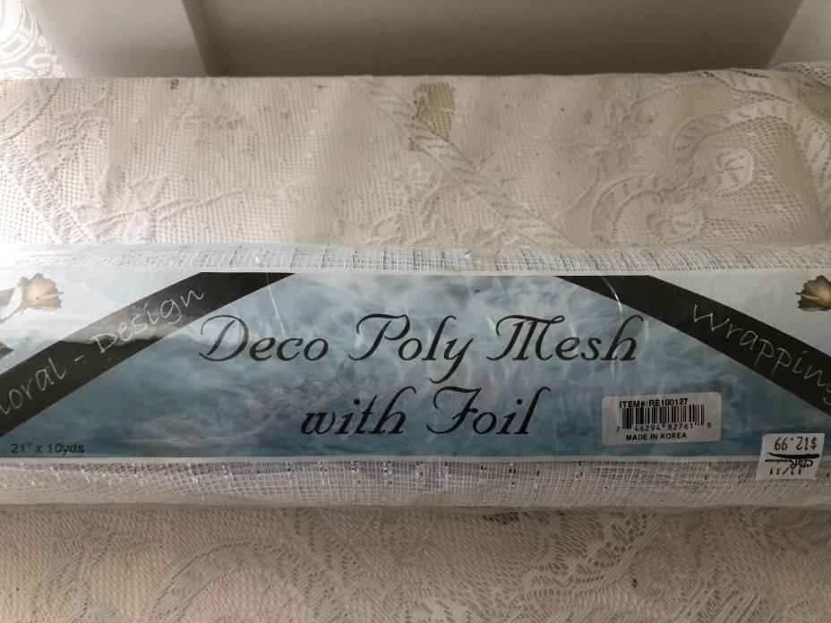 White Deco Poly Mesh with Foil - 21 Inch x 30 feet