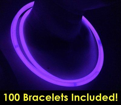 Glow With Us Glow Sticks Bulk Wholesale Necklaces, 100 22” Purple Glow Stick
