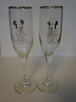 Disney Mickey Mouse Wedding Champagne Toasting Glass Set 2 & Knife Set 2