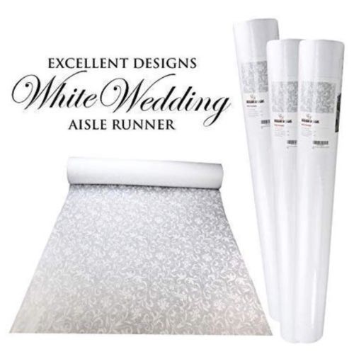 Excellent Designs Premium Wedding Aisle Runner White Floral Printed 100 Feet NEW