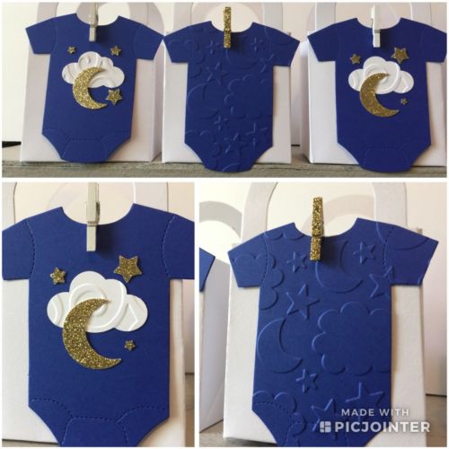 12 Twinkle Twinkle Little Star Baby Shower Thank You Favor Boxes Blue & Gold