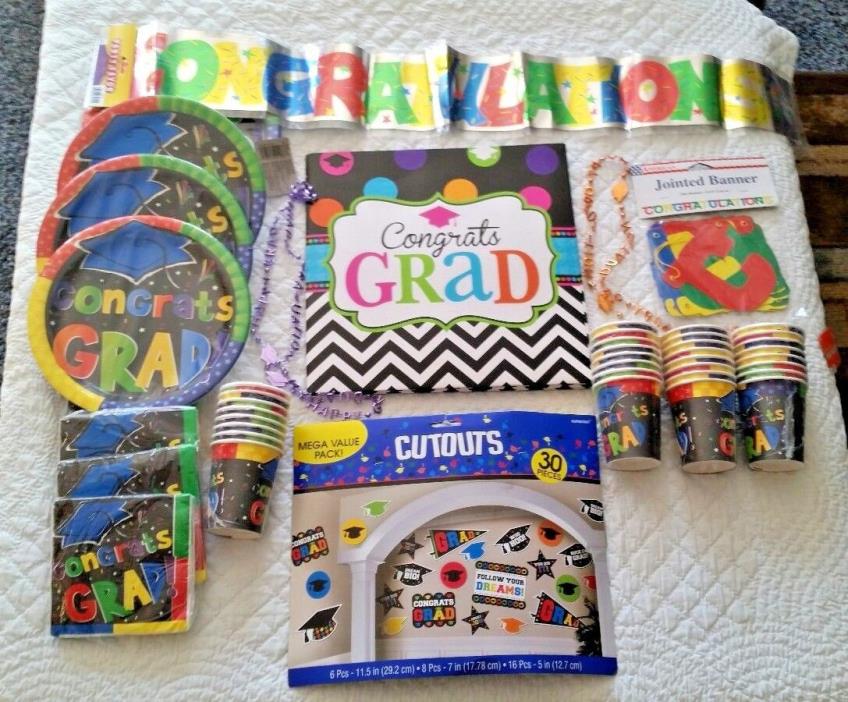 Large Lot of Graduation Party Goodies! Includes plates, banners, cups, & more