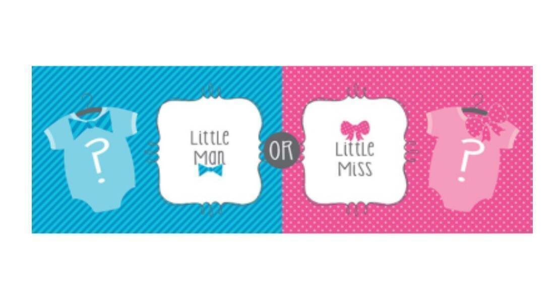 Gender Reveal Giant Party Banner Bow or Bow Tie Little Man or Little Miss