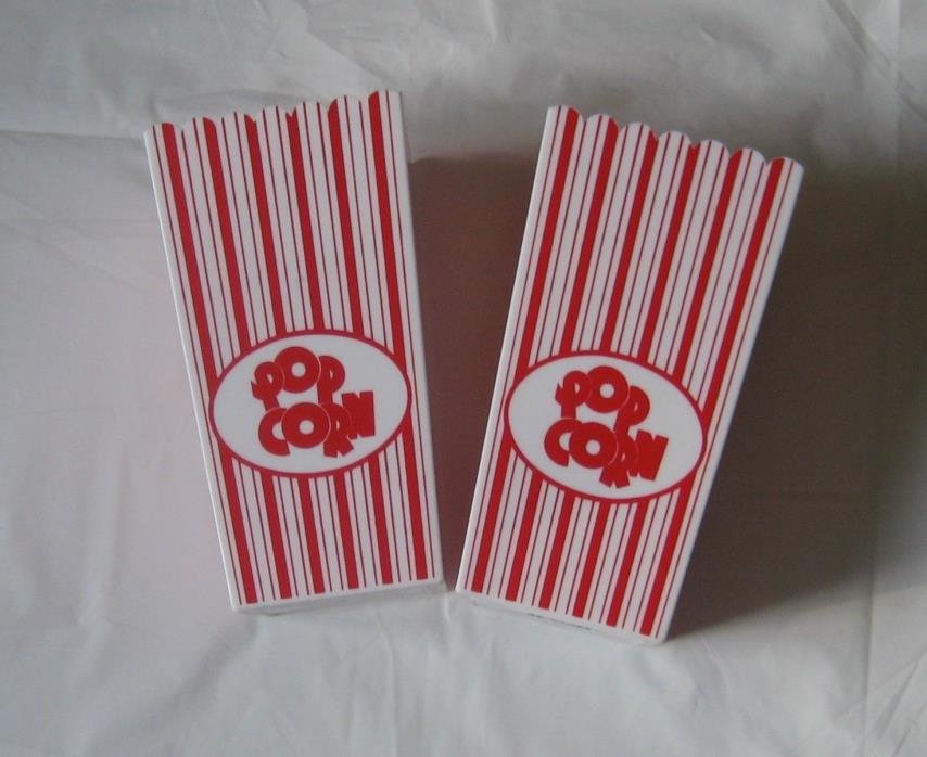 2 Large, Hard Plastic Popcorn Boxes - Red/White Striped