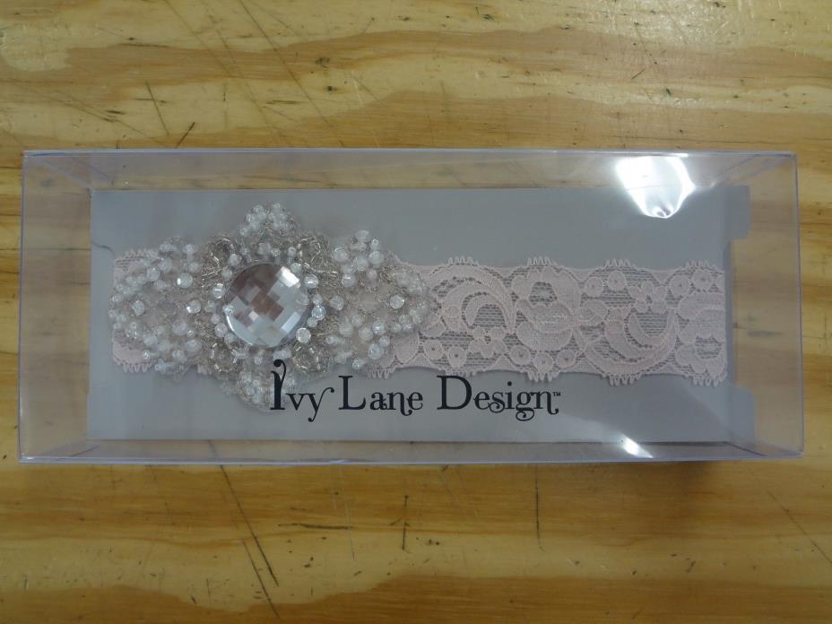 IVY LANE DESIGN Stretch Garter Belt, Beads Rhinestones Light Pink Lace (P13