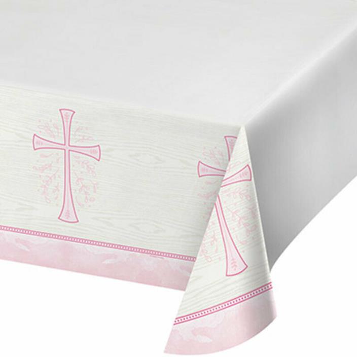 Religious Church Party Supplies PINK CROSS DIVINITY PLASTIC TABLECOVER