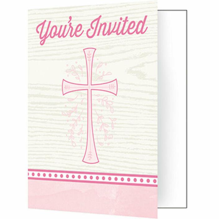 Religious Church Party Supplies PINK CROSS DIVINITY INVITATION INVITE CARDS