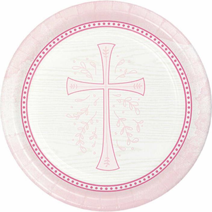 Religious Church Party Supplies PINK CROSS DIVINITY LUNCH DINNER PLATES