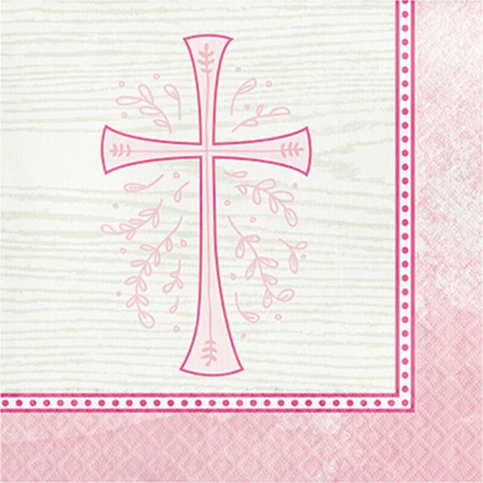 Religious Church Party Supplies PINK CROSS DIVINITY LUNCH DINNER NAPKINS