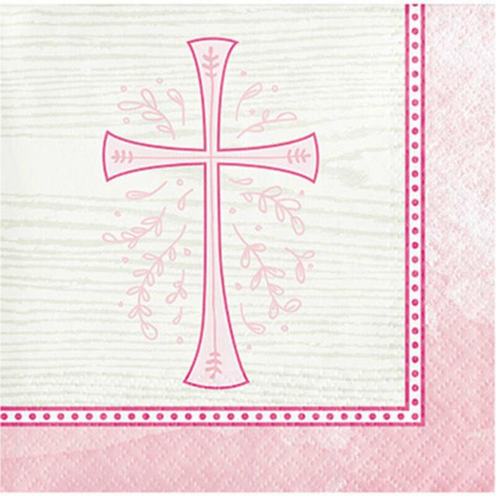 Religious Church Party Supplies PINK CROSS DIVINITY BEVERAGE COCKTAIL NAPKINS