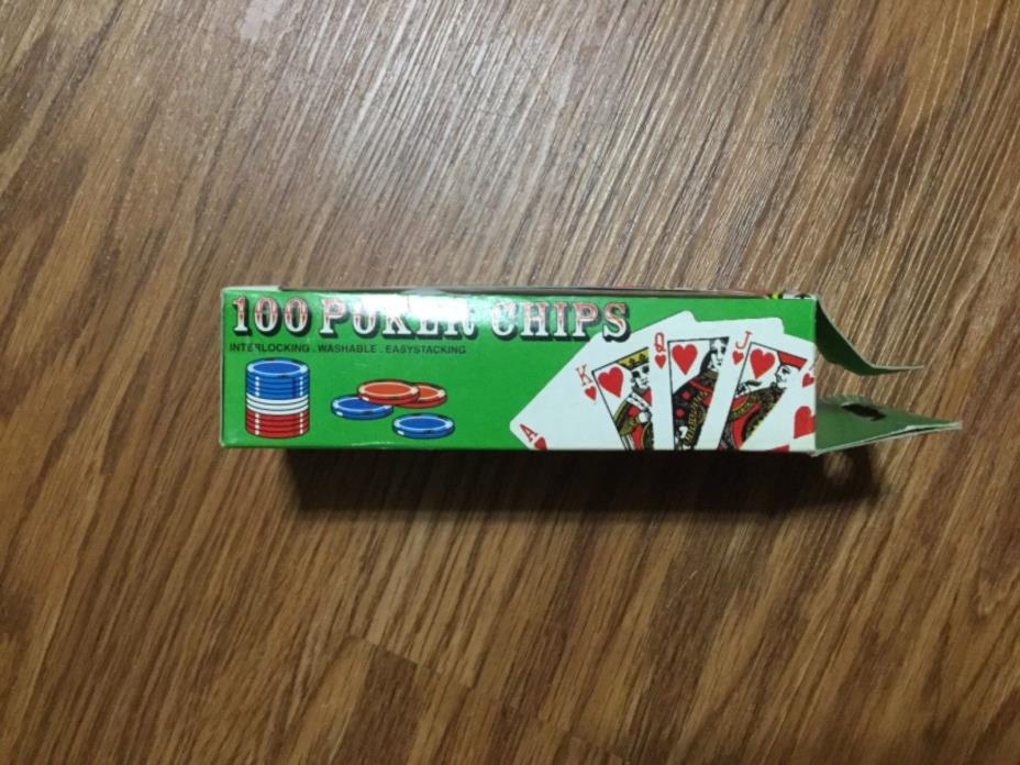 100 POKER CHIPS RED WHITE BLUE PLASTIC EASY STACKING WASHABLE INTERLOCKING NICE