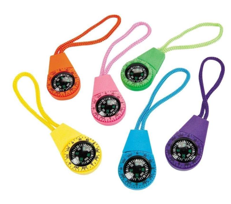 60 Count Fun Express Neon Compass On Cord (5 Dozen) - Bulk Toy Compasses