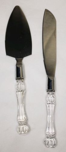 Wedding Cake Knife And Spatula Stainless Steel Clear Plasic Handles