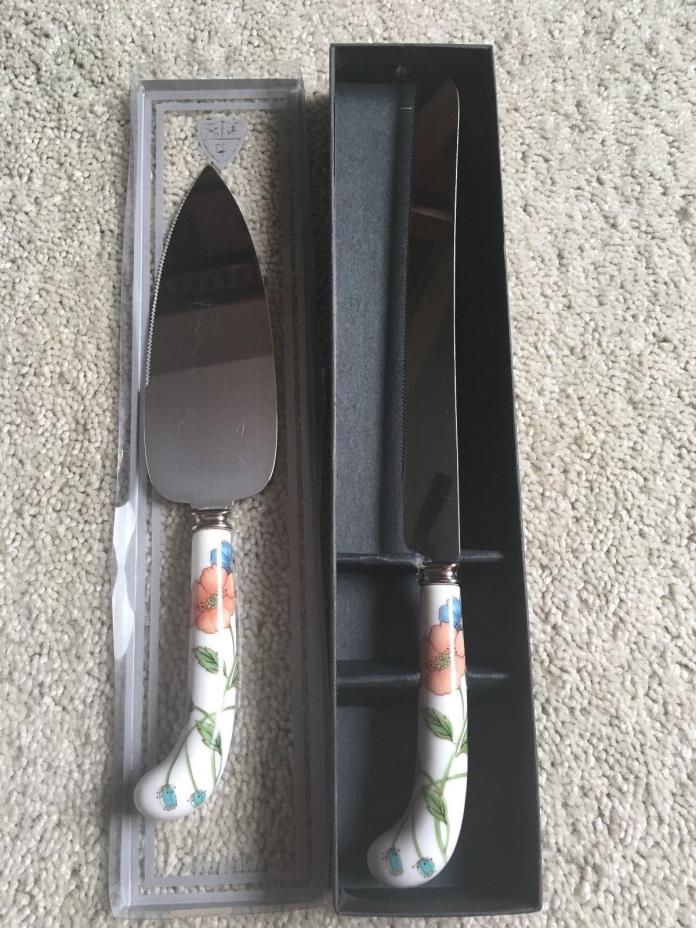 Wedding Cake Knife and Server Set with Floral Ceramic Handles