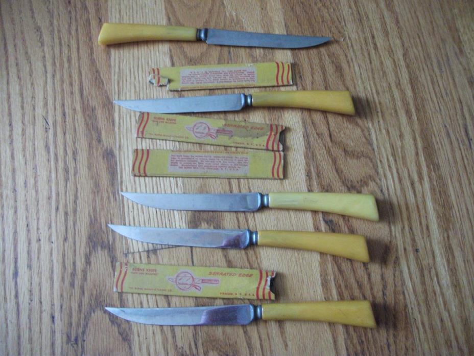 Knife set Yellow Bakelite Handle Stainless Steel VINTAGE BURNS 8-3/4 Long 1x877