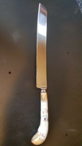 Wedding Cake Knife, Stainless Steel w/ white pear and gold hand painted handle.
