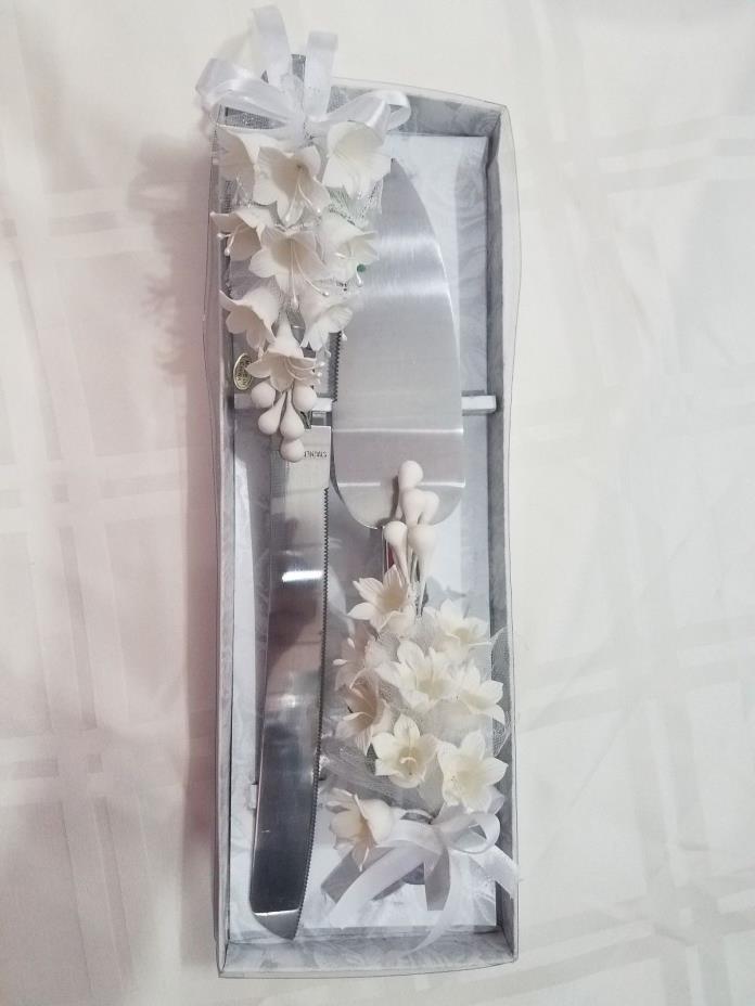 NEW Wedding Quinceanera 2 Pcs Cake Knife & Server Set Ivory