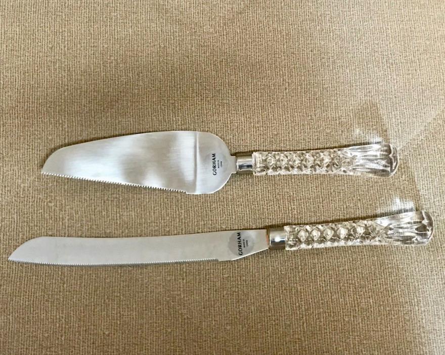 Gorham Lady Anne 2 Pc Crystal and Stainless Dessert Set with Cake Knife & Server