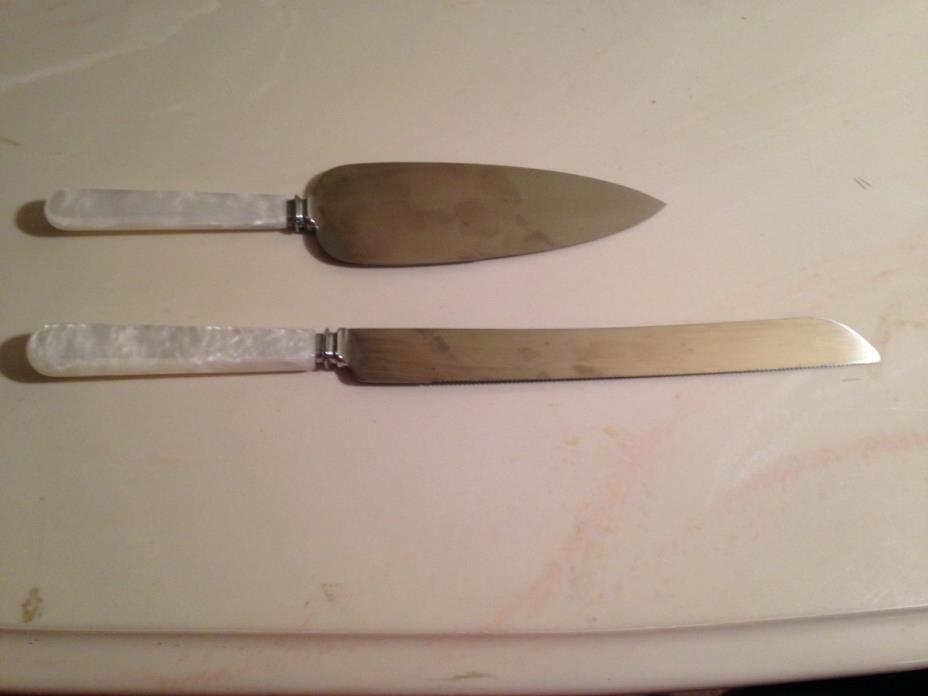 * Pearl Handle Serrated Cake Knife Set - Treasure Masters Sheffield England  gb2