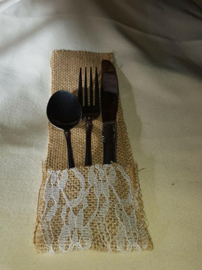 Tableware Burlap Holder Cutlery Pocket Wedding Table Decoration decor Lot of 100