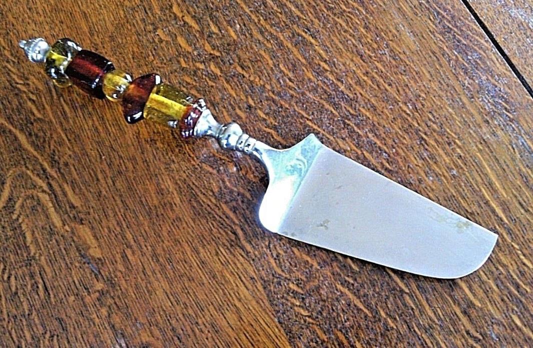 Flatware Cake Server Glass Colored Beaded Handle Knife Slice Wedding Anniversary