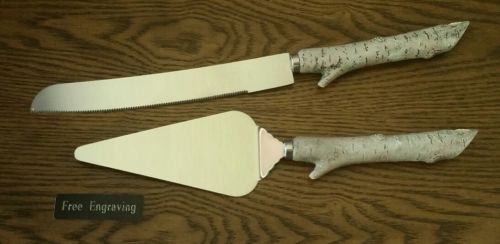FREE  ENGRAVING (PERSONALIZED) Birch Wedding Knife / Server Set (Rustic Outdoors