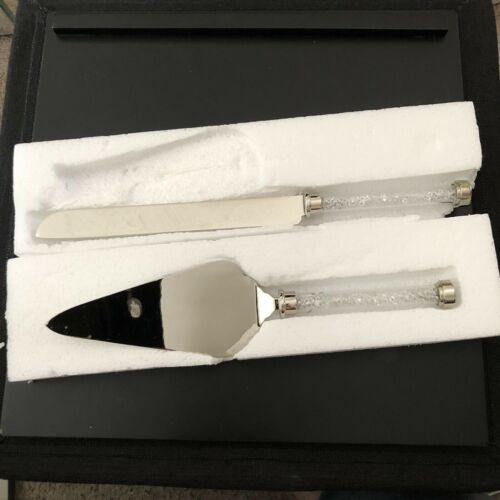 Elegant Crystal Filled Stemmed Wedding Cake Serving Set Cake Knife and Server
