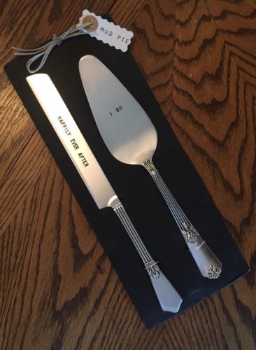 Mud Pie Silver Pewter Color Wedding Cake Cutting Set Knife And Server New!!