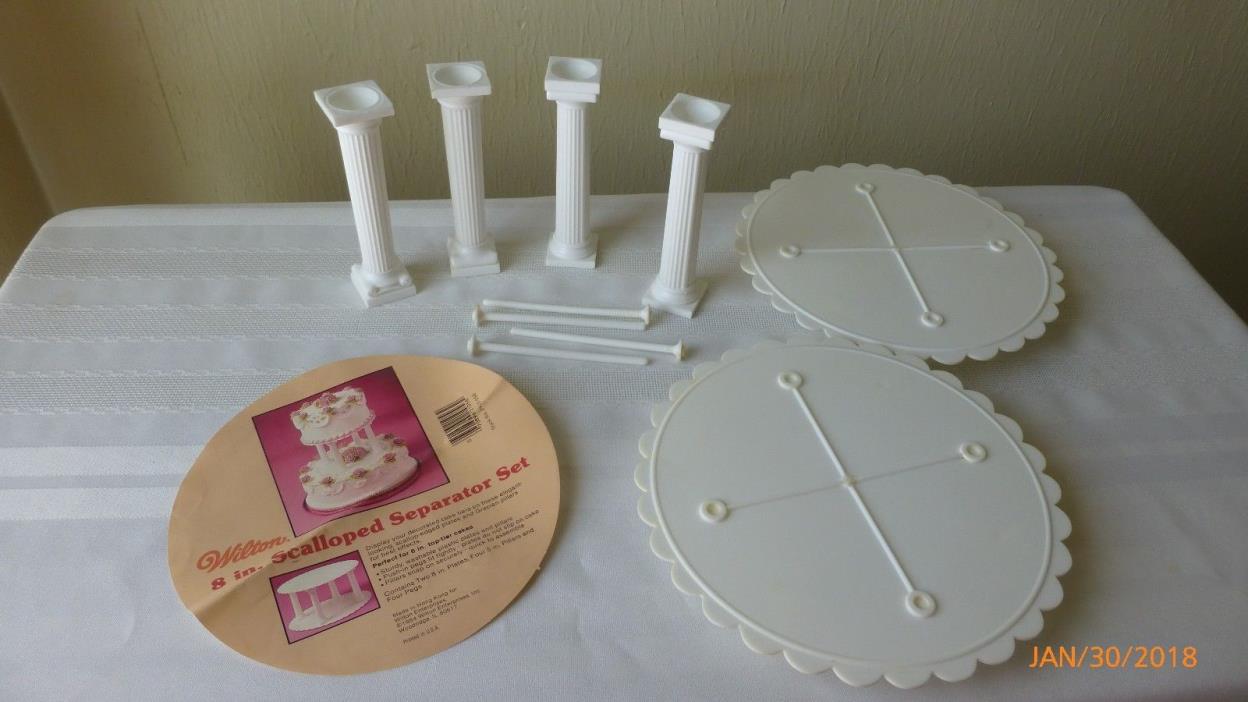 Vintage Wilton 8 inch Scalloped Separator Top Tier Cakes Set Complete 1984