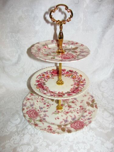 Custom Three Tier Cake Stand Made With Vintage Chintz Plates