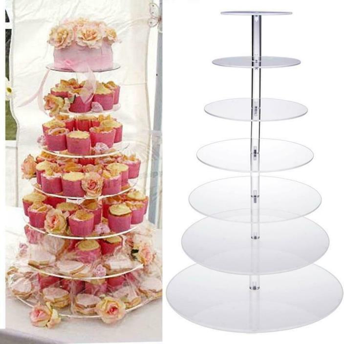 7-Tier Acrylic Round Cake Cupcake Stand Tower Display Birthday Wedding Party 01