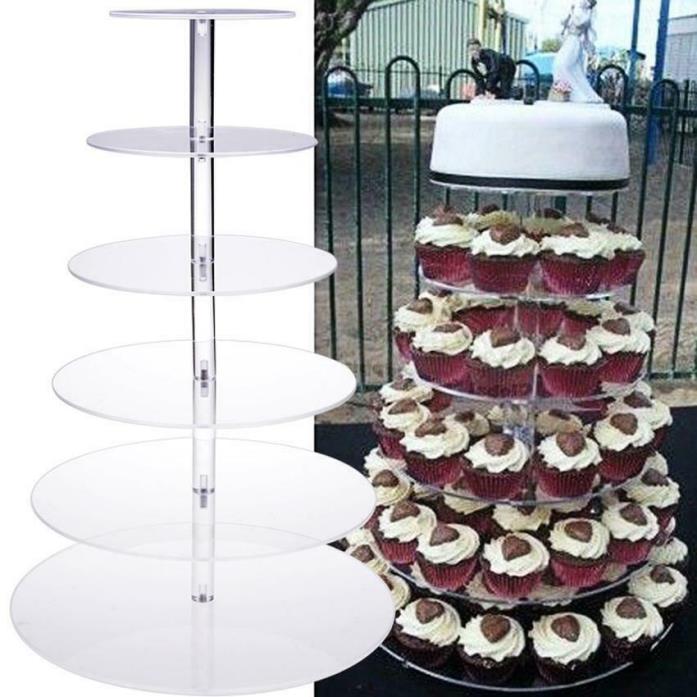 6 Tier Acrylic Round Transparent Cake Stand For Wedding Party Birthday B44G 01