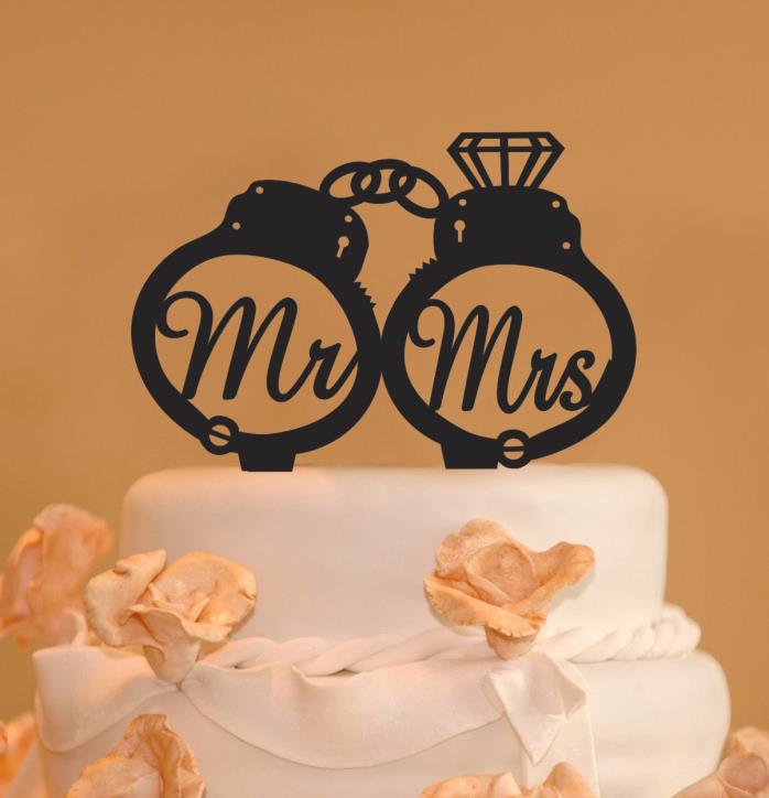 Mr. and Mrs. Handcuffs wedding cake topper - Mr and Mrs inside handcuffs